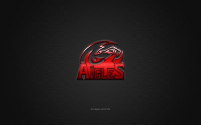 Les Aigles de Nice, French ice hockey team, red logo, gray carbon fiber background, Ligue Magnus, hockey, Nice, France, Les Aigles de Nice logo