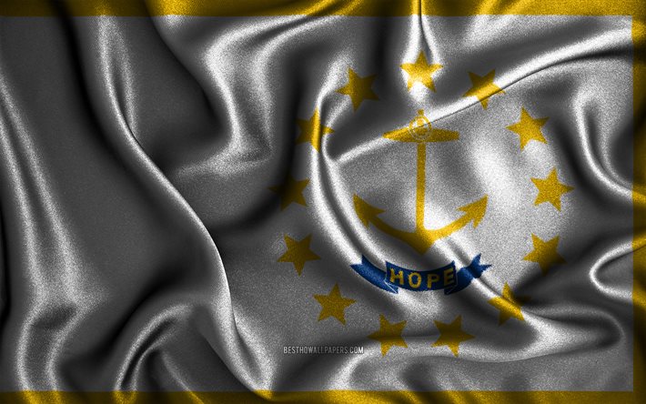 Bandeira de Rhode Island, 4k, bandeiras onduladas de seda, estados americanos, EUA, bandeiras de tecido, arte 3D, Rhode Island, Estados Unidos da Am&#233;rica, Bandeira 3D de Rhode Island, Estados Unidos