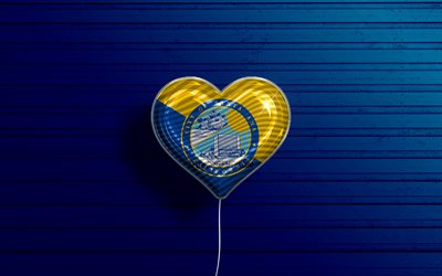 I Love Santa Ana, California, 4k, realistic balloons, blue wooden background, american cities, flag of Santa Ana, balloon with flag, Santa Ana flag, Santa Ana, US cities