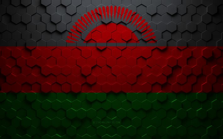 Flag of Malawi, honeycomb art, Malawi hexagons flag, Malawi, 3d hexagons art, Malawi flag