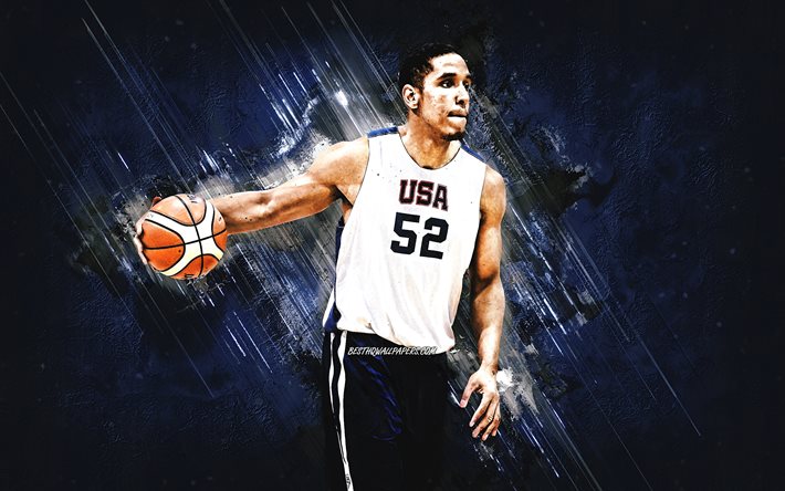 Malcolm Brogdon, sele&#231;&#227;o de basquete dos EUA, EUA, jogador de basquete americano, retrato, time de basquete dos Estados Unidos, fundo de pedra azul