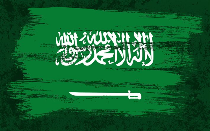 4k, Bandiera dell&#39;Arabia Saudita, bandiere grunge, paesi asiatici, simboli nazionali, pennellata, bandiera saudita, arte grunge, bandiera dell&#39;Arabia Saudita, Asia, Arabia Saudita