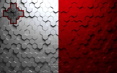 Maltas flagga, bikakekonst, Malta hexagons flagga, Malta, 3d hexagons konst, Malta flagga