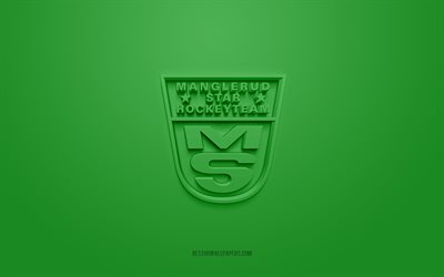 Manglerud Star Ishockey, creative 3D logo, green background, 3d emblem, Norwegian hockey club, Eliteserien, Oslo, Norway, 3d art, hockey, Manglerud Star Ishockey 3d logo