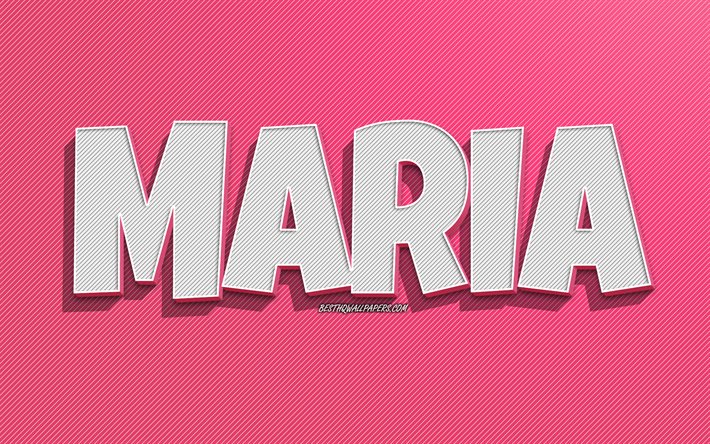Maria, sfondo linee rosa, sfondi con nomi, nome Maria, nomi femminili, biglietto d&#39;auguri Maria, line art, immagine con nome Maria