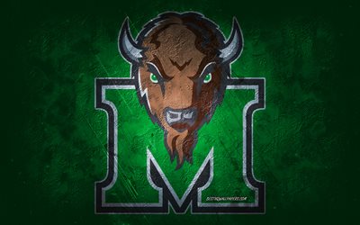 Marshall Thundering Herd, American football team, green background, Marshall Thundering Herd logo, grunge art, NCAA, American football, USA, Marshall Thundering Herd emblem