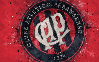 Clube Atletico Paranaense, 4k, creative geometric art, logo, emblem, Brazilian football club, art, red abstract background, Serie A, Curitiba, Parana, Brazil, football, Campeonato Brasileiro Serie A, CA Paranaense