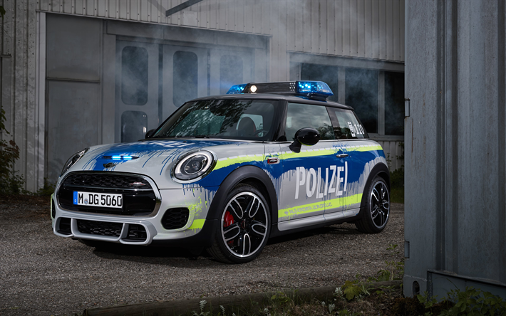 MINI John Cooper Works Coche de la Polic&#237;a, 2018, Polizei, exterior, vista de frente, la afinaci&#243;n, la polic&#237;a alemana coche