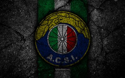 4k, Audax Italiano FC, emblem, Chilean Primera Division, soccer, black stone, football club, Chile, Audax Italiano, logo, asphalt texture, FC Audax Italiano