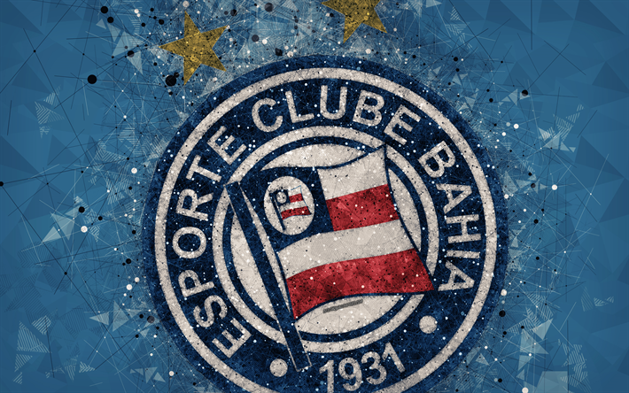 Esporte Clube Bahia, 4k, creative geometric art, logo, emblem, Brazilian football club, art, blue abstract background, Serie A, Salvador, Bahia, Brazil, football, Campeonato Brasileiro Serie A, Bahia FC