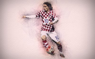 4k, Luka Modric, croato squadra di calcio, opere d&#39;arte, Modric, calcio, calciatori, disegno Modric, Croazia, Squadra Nazionale