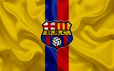 Barcelona SC, 4k, Ecuadorin football club, silkki tekstuuri, logo, keltainen lippu, tunnus, Ecuadorin Serie A, Guayaquil, Ecuador, jalkapallo, Primera On