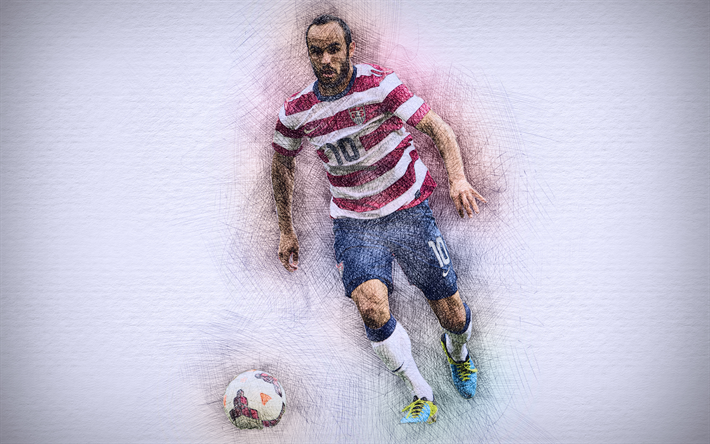 4k, Landon Donovan, USA football team, artwork, soccer, Donovan, footballers, drawing Donovan, USA National Team