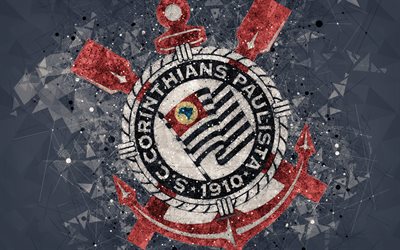 Le Sport Club Corinthians Paulista, 4k, cr&#233;atrice d&#39;art g&#233;om&#233;trique, logo, embl&#232;me, le Br&#233;silien du club de football, l&#39;art, le gris arri&#232;re-plan abstrait, S&#233;rie A, Sao Paulo, Br&#233;sil, le football, le Campeon