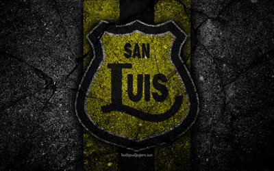 4k, San Luis FC, con el emblema de Chile de la Primera Divisi&#243;n, f&#250;tbol, piedra negra, club de f&#250;tbol de Chile, San Luis, el logotipo, el asfalto, la textura, el FC San Luis
