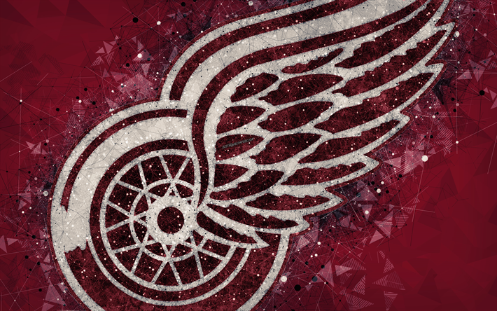 detroit red wings, 4k, american hockey club, kunst, logo, emblem, nhl, geometrische kunst, rot, abstrakt, hintergrund, hockey, detroit, michigan, usa national hockey league