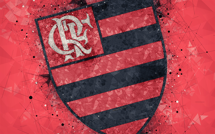 CR Flamengo, 4k, luova geometrinen art, logo, tunnus, Brasilialainen jalkapalloseura, art, punainen abstrakti tausta, Serie, Rio de Janeiro, Brasilia, jalkapallo, Brasilian Mestaruus Serie, Flamengo RJ FC