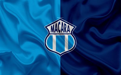 CSD Macara, 4k, Ecuadorian football club, silk texture, logo, blue flag, emblem, Ecuadorian Serie A, Ambato, Ecuador, football, Primera A