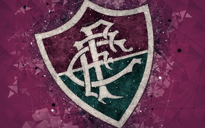 Fluminense FC, 4k, luova geometrinen art, logo, tunnus, Brasilialainen jalkapalloseura, art, violetti abstrakti tausta, Serie, Rio de Janeiro, Brasilia, jalkapallo, Brasilian Mestaruus Serie