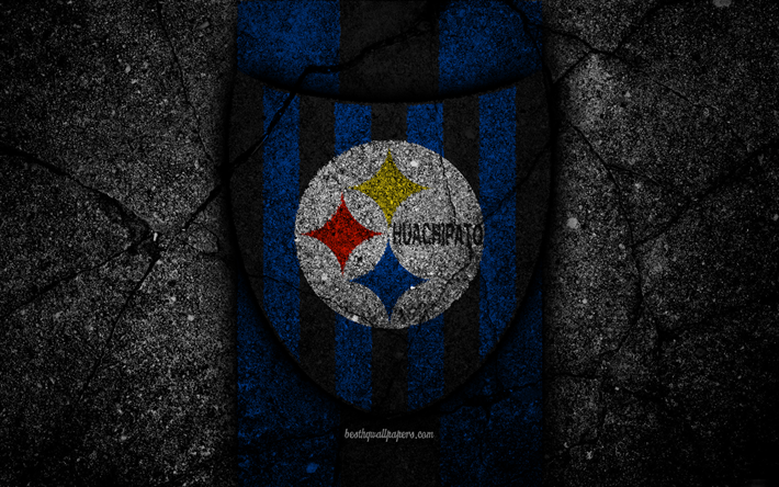 4k, Huachipato FC, emblem, Chilean Primera Division, soccer, black stone, football club, Chile, Huachipato, logo, asphalt texture, FC Huachipato