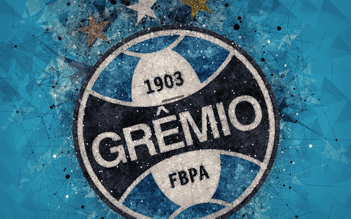 Gremio FC, 4k, creative geometric art, logo, emblem, Brazilian football club, art, blue abstract background, Serie A, Porto Alegre, Rio Grande do Sul, Brazil, football, Campeonato Brasileiro Serie A, Gremio Foot-Ball Porto Alegrense