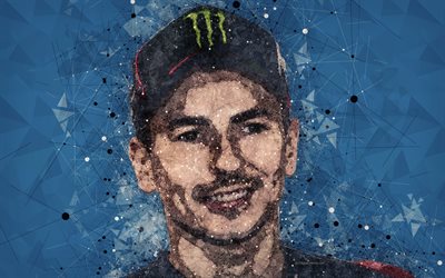 Jorge Lorenzo, 4k, creative art portrait, face, geometric art, moto GP, Spanish motorcycle racer, Ducati team MotoGP, world champion