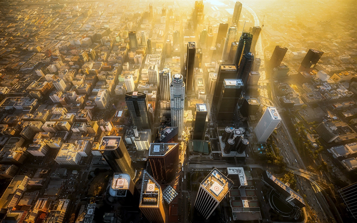 Los Angeles, Civic Center, morgon, soluppg&#229;ng, stadsbilden, USA, byggnader, Kalifornien