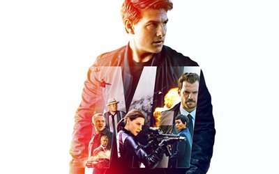 Missione Impossibile, Fallout, 2018, 4k, poster, promo, i nuovi film, di tutti gli attori, Tom Cruise e Rebecca Ferguson, Henry Cavill, Simon Pegg