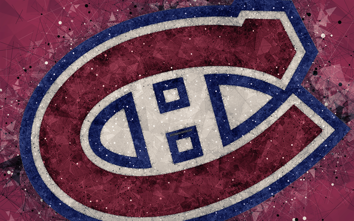 Montreal Canadiens, 4k, Canadian hockey club, creative art, logo, tunnus, NHL, geometrinen taide, punainen abstrakti tausta, j&#228;&#228;kiekko, Quebec, Montreal, Kanada, USA, National Hockey League