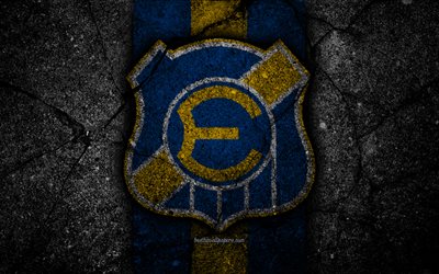 4k, l&#39;Everton di Vina del Mar FC, emblema del cile Primera Division, di calcio, di pietra nera, football club, il Cile, l&#39;Everton de Vina del Mar, logo, asfalto texture, FC Everton di Vina del Mar