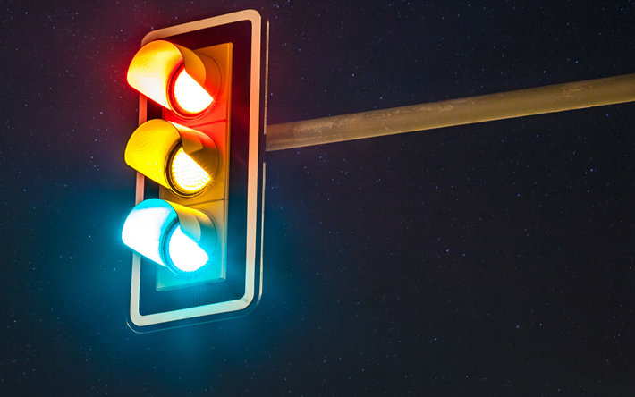 traffic light, night, pillar, starry sky