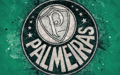 Palmeiras FC, la Sociedade Esportiva Palmeiras, 4k, cr&#233;atrice d&#39;art g&#233;om&#233;trique, logo, embl&#232;me, le Br&#233;silien du club de football, l&#39;art, vert, abstrait, fond, Serie A, Sao Paulo, Br&#233;sil, le football, le Campeonato Bra