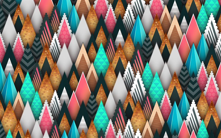 sammanfattning skog, 4k, trianglar, abstrakt tr&#228;d, geometri, kreativa