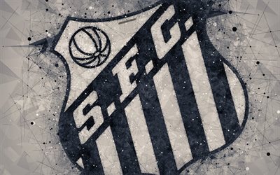 Santos FC, 4k, creative geometric art, logo, emblem, Brazilian football club, art, gray abstract background, Serie A, Santos, Sao Paulo, Brazil, football, Campeonato Brasileiro Serie A