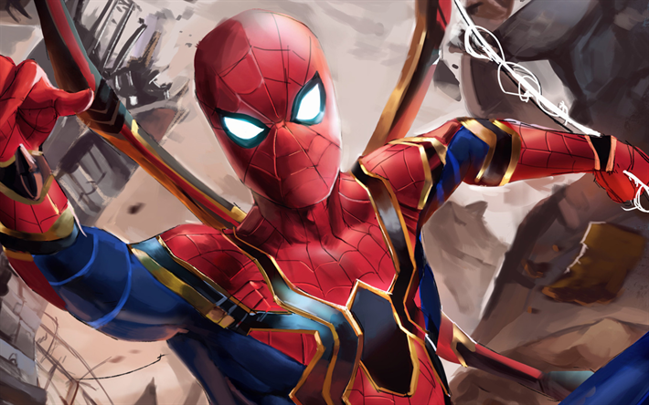 Spiderman, konstverk, superhj&#228;ltar, 2018 film, Spider-Man, Avengers Infinity Krig