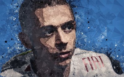 Valentino Rossi, rosto, 4k, criativo retrato, MotoGP, arte, mosaico, linhas, abstra&#231;&#227;o, Italiano piloto de motos, A Movistar Yamaha