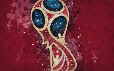 2018 FIFA World Cup, Venäjä 2018, 4k, luova geometrinen art, logo, tunnus, violetti abstrakti tausta, jalkapallo, mm-kisat, Venäjä