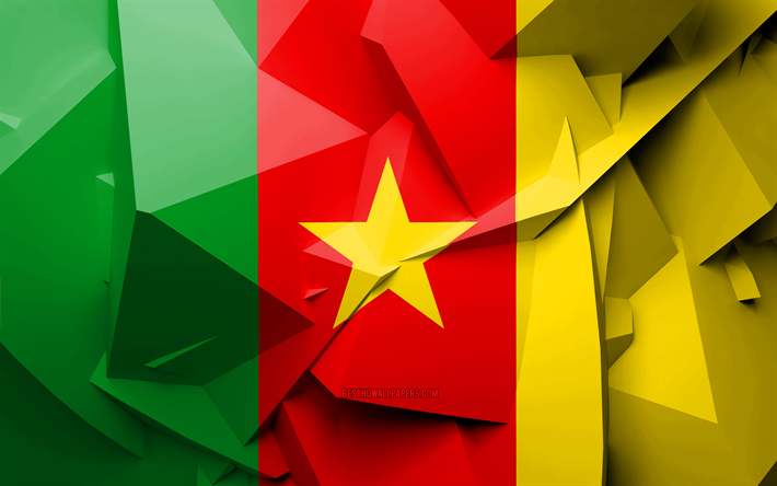 4k, Flaggan i Kamerun, geometriska art, Afrikanska l&#228;nder, Kamerun flagga, kreativa, Kamerun, Afrika, Kamerun 3D-flagga, nationella symboler