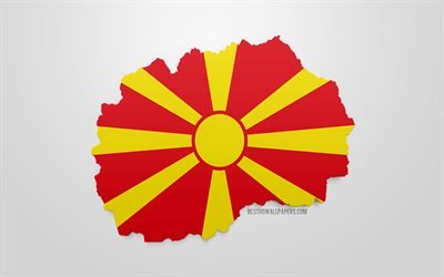 3d flag of North Macedonia, map silhouette of North Macedonia, 3d art, North Macedonia 3d flag, Europe, North Macedonia, geography, North Macedonia 3d silhouette