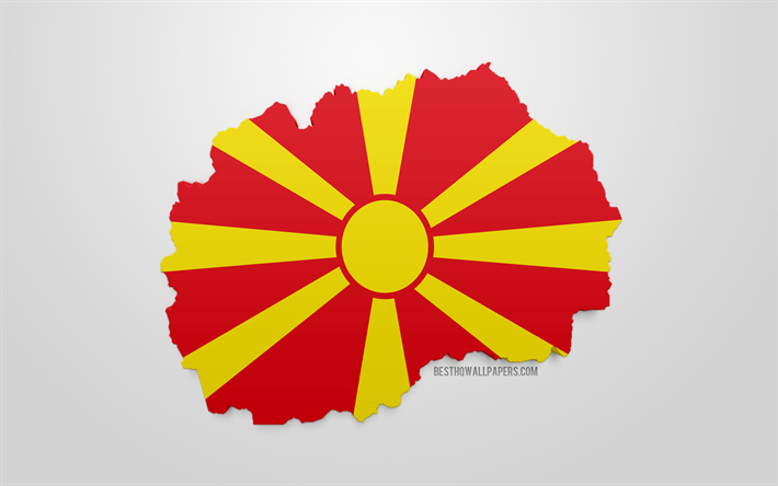 3d-flagga i Norra Makedonien, karta silhuetten av Norra Makedonien, 3d-konst, Norra Makedonien 3d-flagga, Europa, Norra Makedonien, geografi, Norra Makedonien 3d siluett