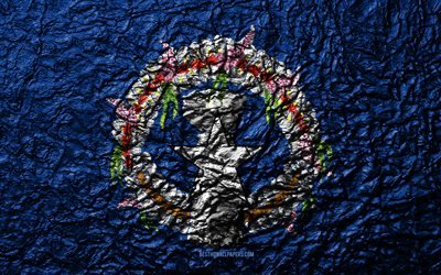 Flag of Northern Mariana Islands, 4k, stone texture, waves texture, Northern Mariana Islands flag, national symbol, Northern Mariana Islands, Oceania, stone background