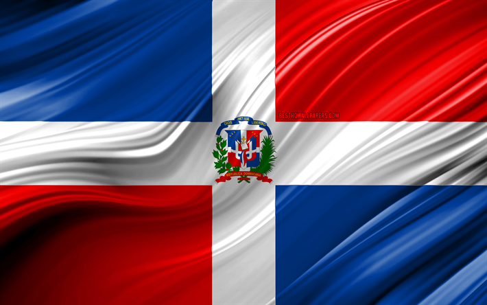 4k, Dominikanska Republiken flaggan, Nordamerikanska l&#228;nder, 3D-v&#229;gor, Flagga av Dominikanska Republiken, nationella symboler, Dominikanska Republiken 3D-flagga, konst, Nordamerika, Dominikanska Republiken