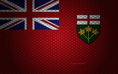 Flag of Ontario, 4k, creative art, metal mesh texture, Ontario flag, national symbol, provinces of Canada, Ontario, Canada, North America
