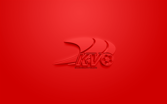 KV Oostende, creative 3D logo, red background, 3d emblem, Belgian football club, Jupiler Pro League, Ostend, Belgium, Belgian First Division A, 3d art, football, stylish 3d logo