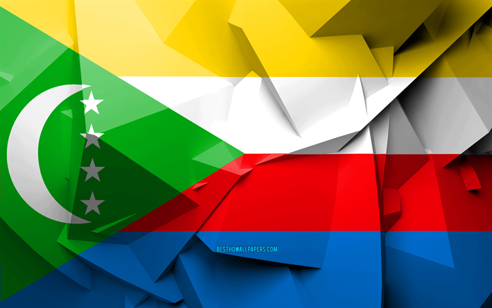 4k, la Bandera de Comoras, el arte geom&#233;trico, los pa&#237;ses Africanos, Comoras bandera, creativo, Comoras, &#193;frica, Comoras 3D de la bandera, los s&#237;mbolos nacionales