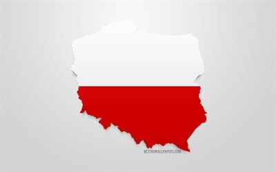 3d flag of Poland, map silhouette of Poland, 3d art, Poland 3d flag, Europe, Poland, geography, Poland 3d silhouette