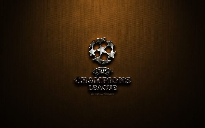 UEFA Champions League logo glitter, campionati di calcio, creativo, bronzo, metallo, sfondo, UEFA Champions League, il logo, i marchi, la UEFA Champions League