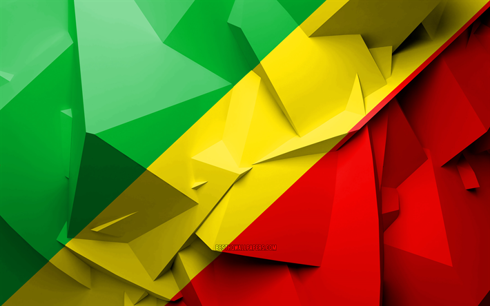 4k, Lipun Kongon Tasavalta, geometrinen taide, Afrikan maissa, Kongon tasavalta lippu, luova, Kongon tasavalta, Afrikka, Kongon tasavalta 3D flag, kansalliset symbolit