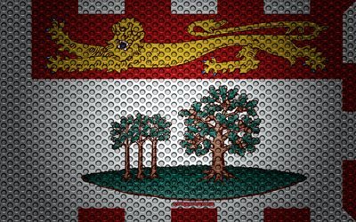 Flag of Prince Edward Island, 4k, creative art, metal mesh texture, Prince Edward Island flag, national symbol, provinces of Canada, Prince Edward Island, Canada, North America