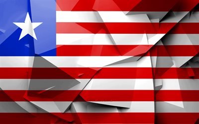 4k, Bandiera della Liberia, arte geometrica, i paesi Africani, Liberia, bandiera, creativo, in Africa, in Liberia 3D, nazionale, simboli